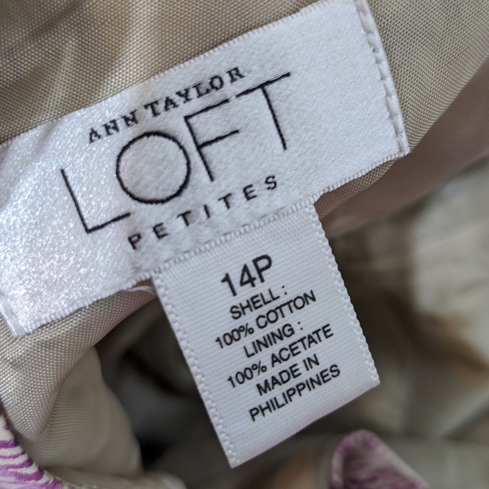 Ann Taylor Women's Sundress Loft Tan Purple Dress Petite 14 - Picture 3 of 8
